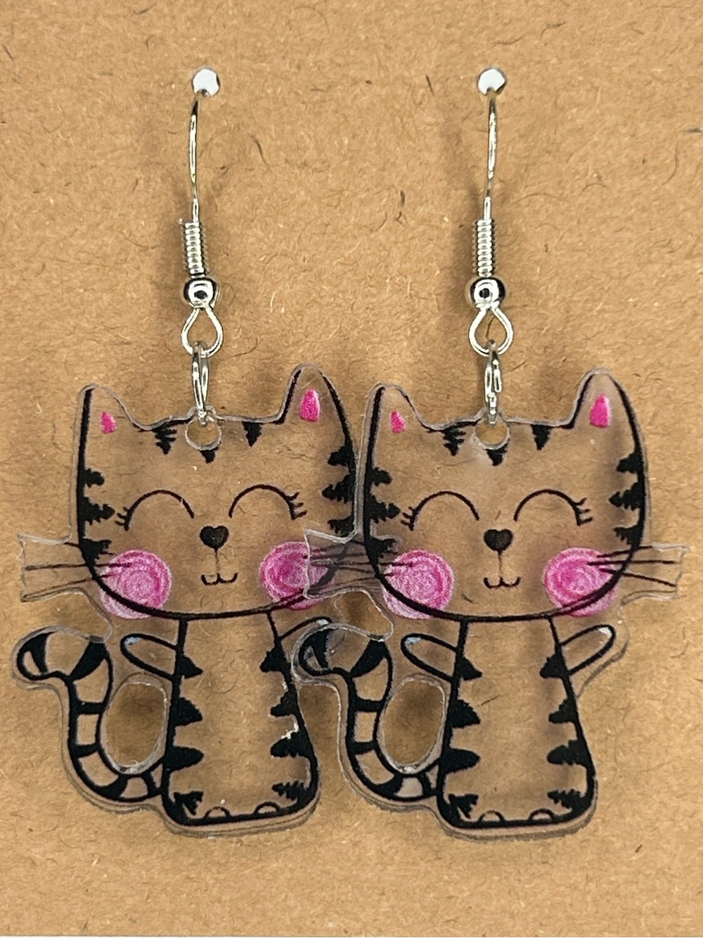 Clear Acrylic Happy Cat Dangle Earrings